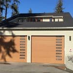 Close-up of brown garage doors installed by Legacy Garage Doors